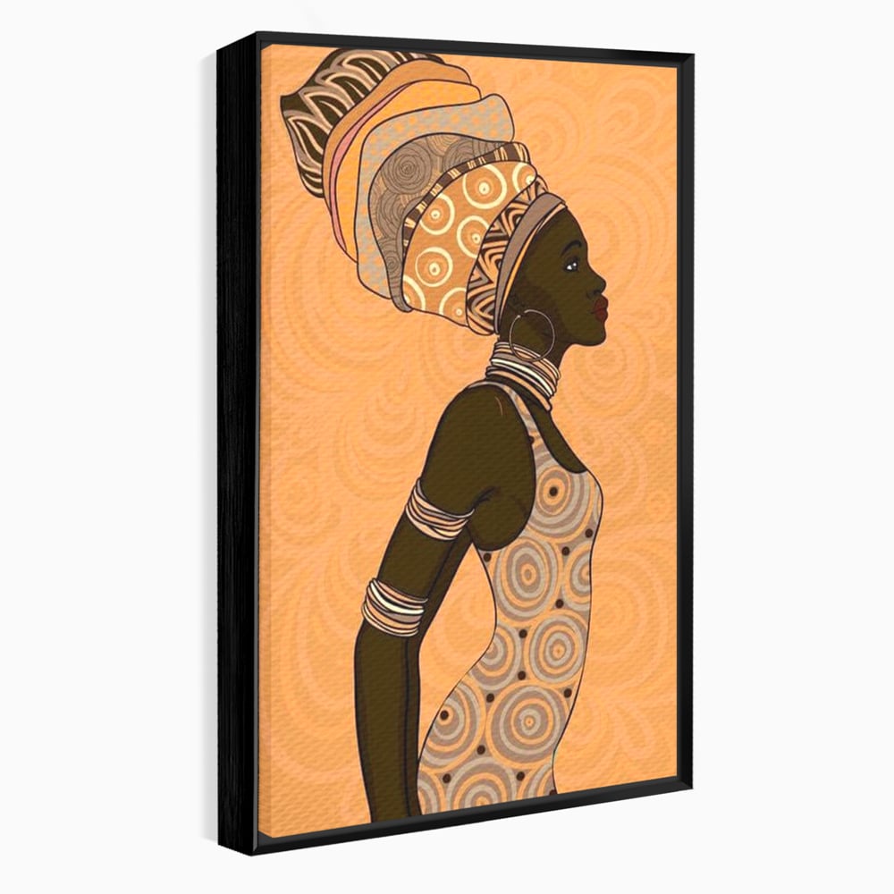 Tablou canvas cu tablou canvas portret femeie africana, in rama de aluminiu negru